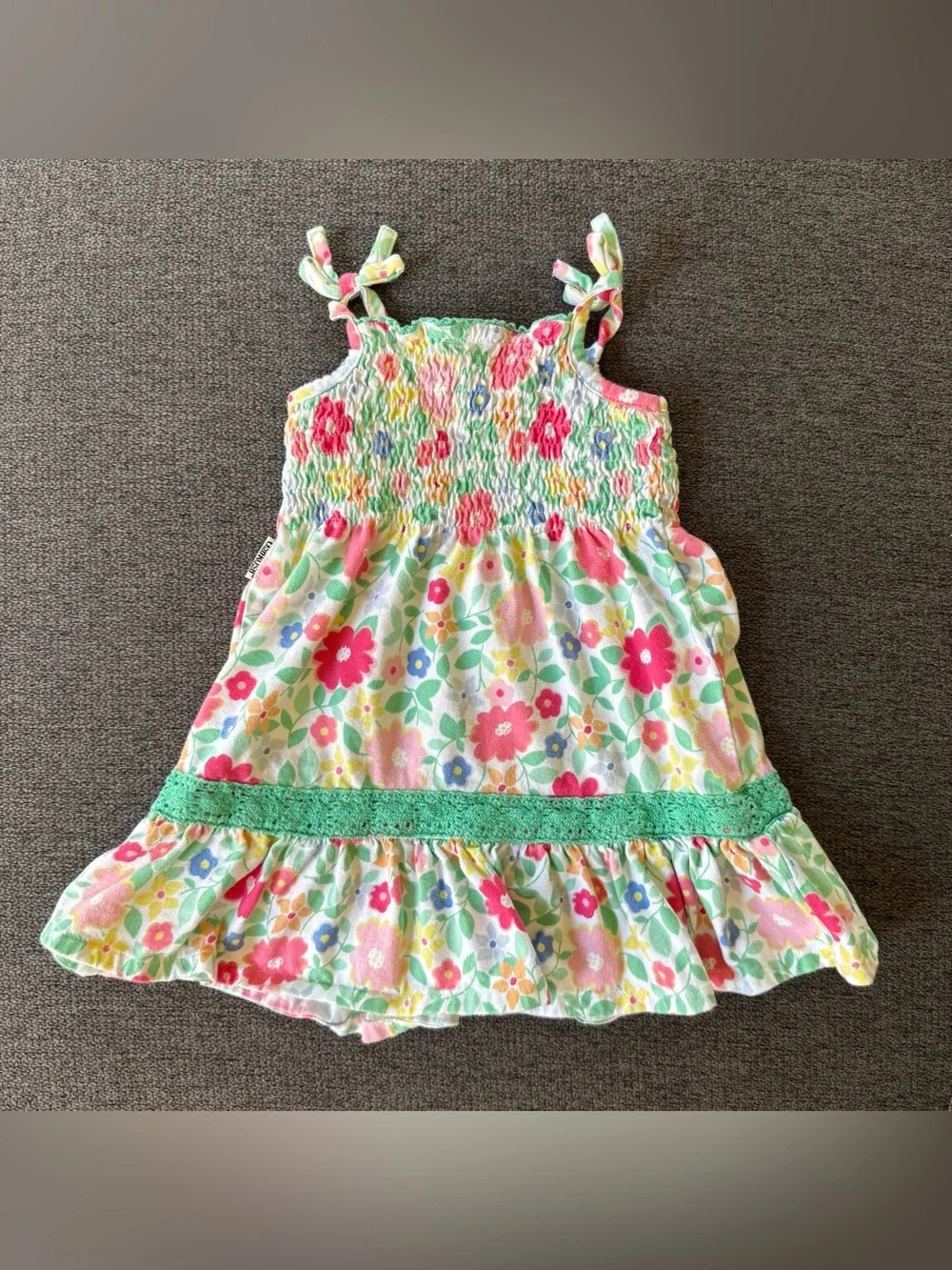 Y2K Oshkosh Multicolor pink Green Floral Dress Spaghetti Straps Baby Girl 12M